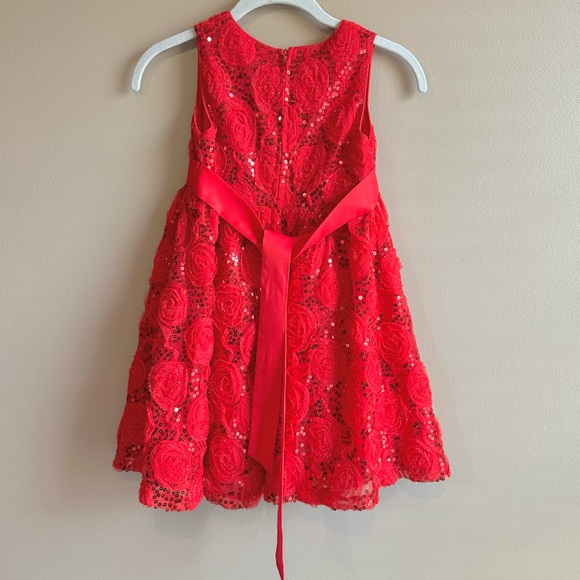 Rare Too Girls Dress Red Rose Sequin Holiday Party Special Occasion Sleeveless 6 - Picture 3 of 16